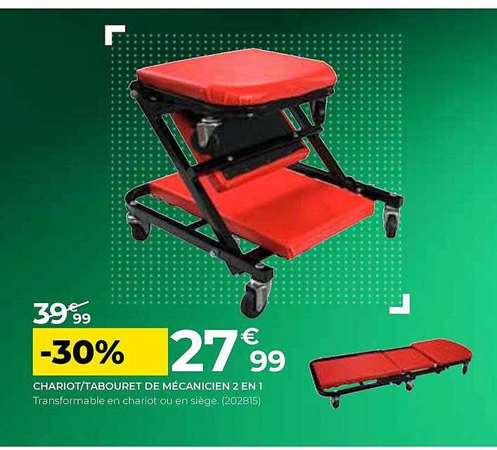 chariot tabouret de mécanicien 2 en 1