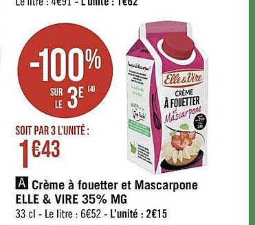 crème à fouetter et mascarpone elle & vire 35% mg