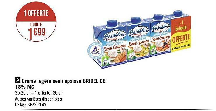crème légère semi épaisse bridélice 18% mg