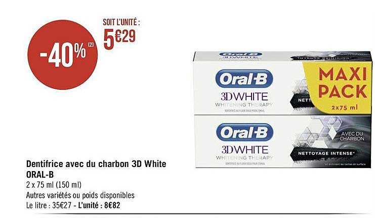 dentifrice avec du charbon 3d white oral-b