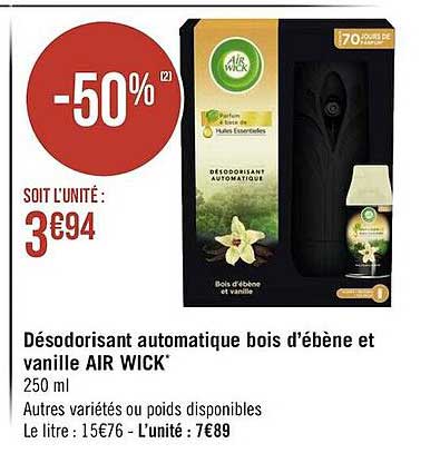 désodorisant automatique bois d'ébène et vanille air wick