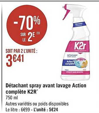 détachant spray avant lavage action complète k2r