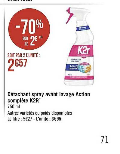 détachant spray avant lavage action complète k2r