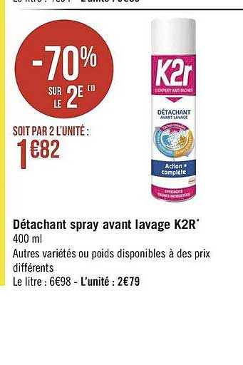 détachant spray avant lavage k2r
