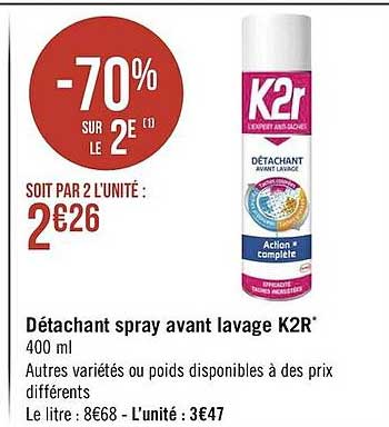 détachant spray avant lavage k2r