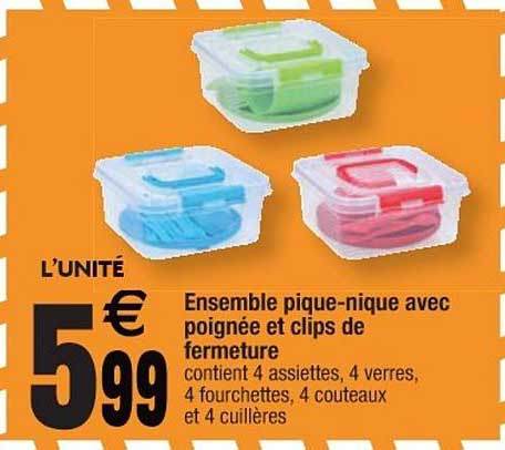 ensemble pique-nique avec poignée et clips de fermeture