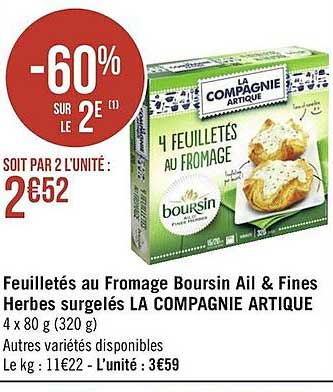 feuilletés au fromage boursin ail & fines herbes surgelés la compagnie artique