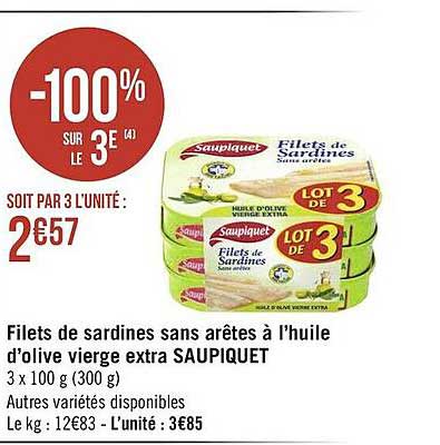filets de sardines sans arêtes à l'huile d'olive vierge extra saupiquet