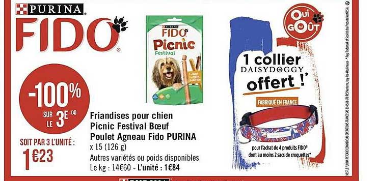 friandises pour chien picnic festival boeuf poulet agneau fido purina