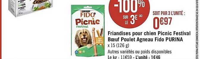 friandises pour chien picnic festival bœuf poulet agneau fido purina