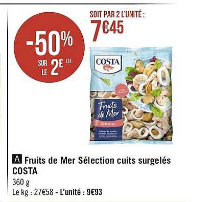 Fruits De Mer Sélection Cuits Surgelés Costa