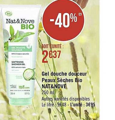 gel douche douceur peaux sèches bio nat&nove