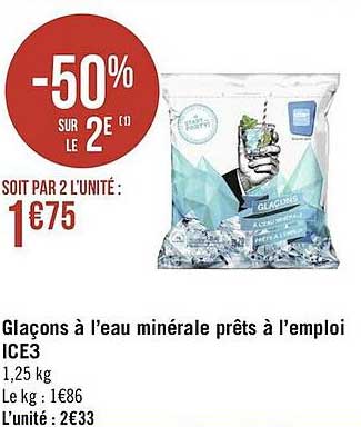 glaçons à l'eau minérale prêts à l'emploi ice3
