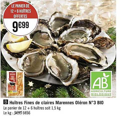 huîtres fines de claires marennes oléron n°3 bio