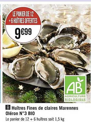 huîtres fines de claires marennes oléron n°3 bio