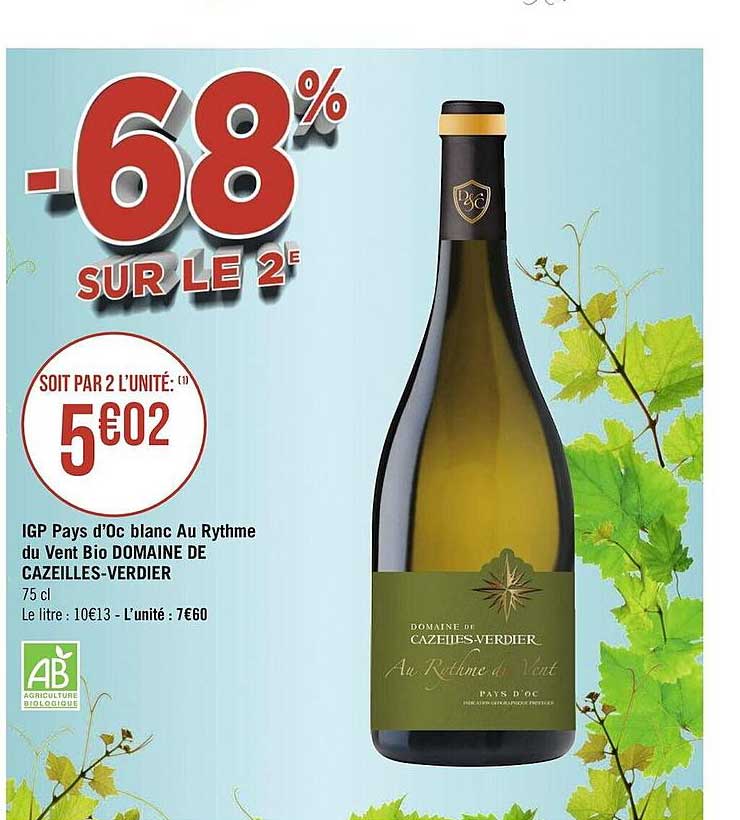 igp pays d'oc blanc au rythme du vent bio domaine du cazeilles-verdier