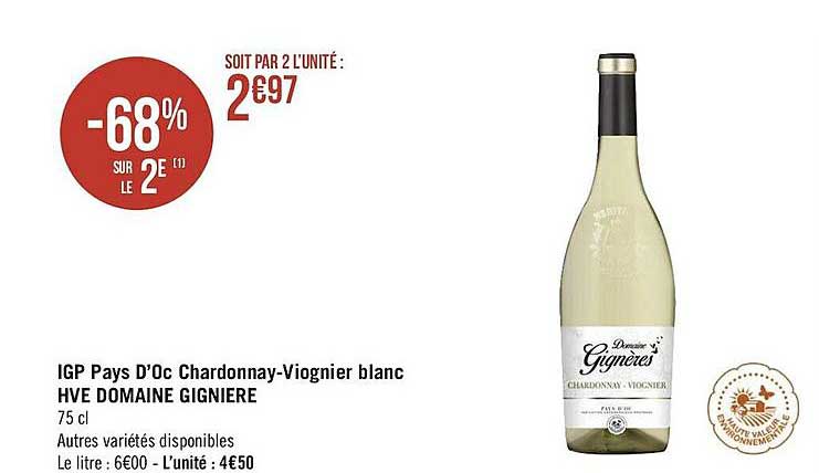 igp pays d'oc chardonnay-viognier blanc hve domaine gignères