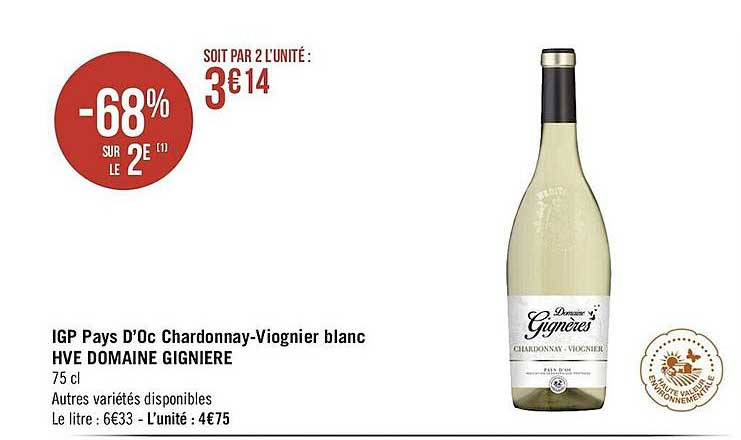 igp pays d'oc chardonnay-viognier blanc hve domaine gignière