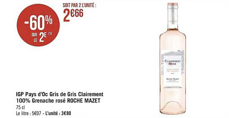 igp pays d'oc gris de gris clairement 100% grenache rosé roche mazet