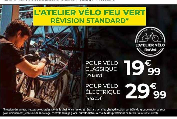 l'atelier vélo feu vert révision standard pour vléo classique pour vélo électrique