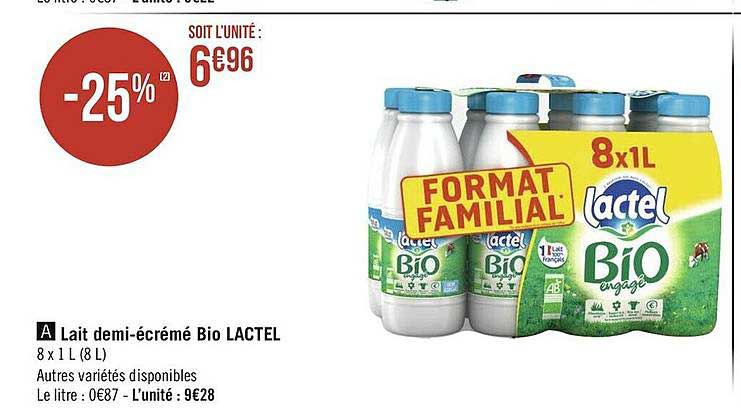 lait demi-écrémé bio lactel