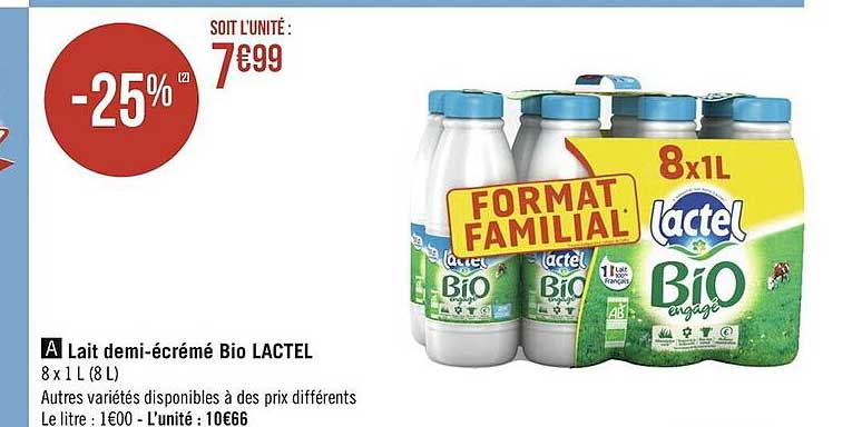 Lait Demi-écrémé Bio Lactel