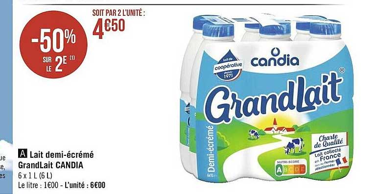 lait demi-écrémé grandlait candia