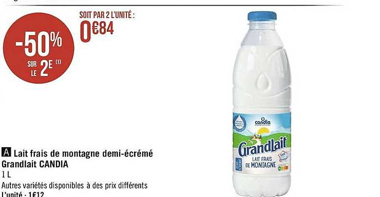 lait frais de montagne demi-écrémé grandlait candia