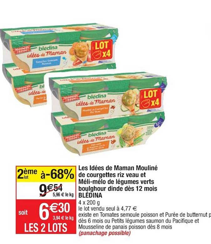les idées de maman mouliné de courgettes riz veau et méli-mélo de légumes verts boulghour dinde dès 12 mois blédina