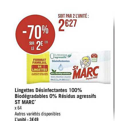 lingettes désinfectantes 100% biodégradables 0% résidus agressifs st marc