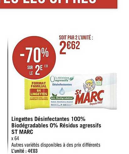 lingettes désinfectantes 100% biodégradables 0% résidus agressifs st marc