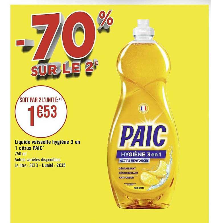 liquide vaisselle hygiène 3 en 1 citrus paic