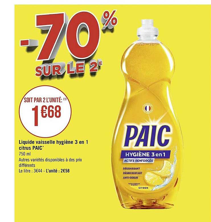 liquide vaisselle hygiène 3 en 1 citrus paic