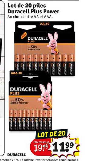 lot de 20 piles duracelle plus power