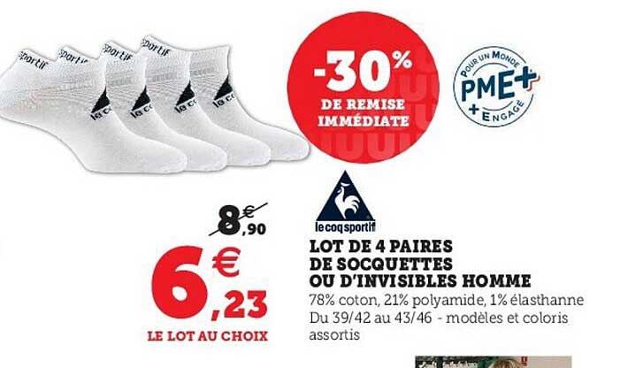 lot de 4 paires de socquettes ou d'invisibles homme