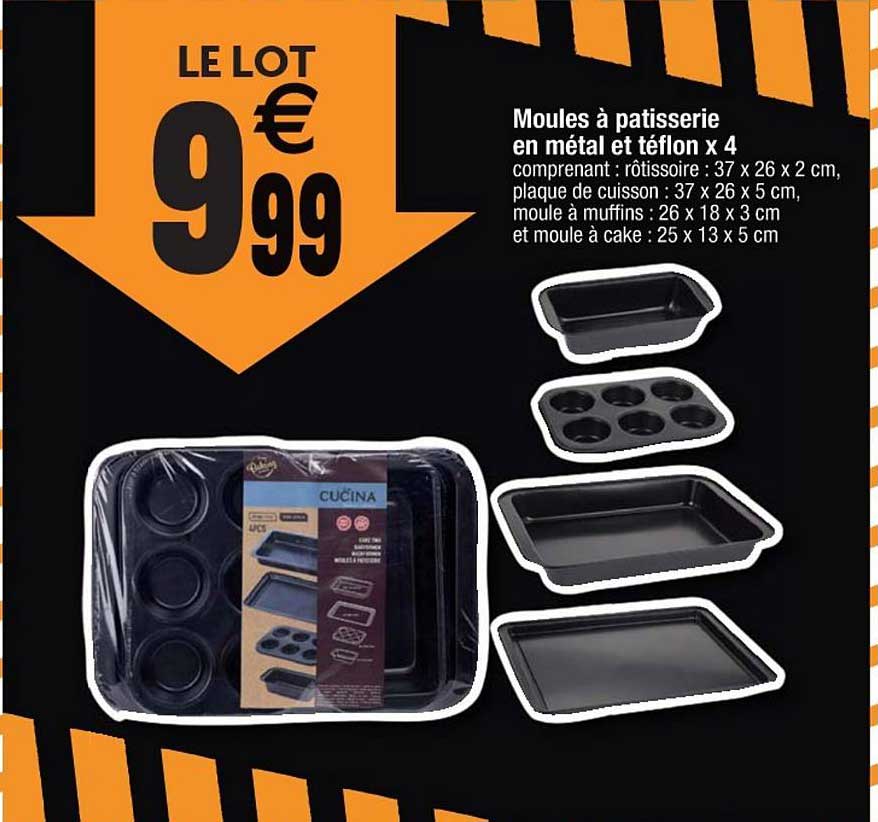 moules à patisserie en métal et téflon x4