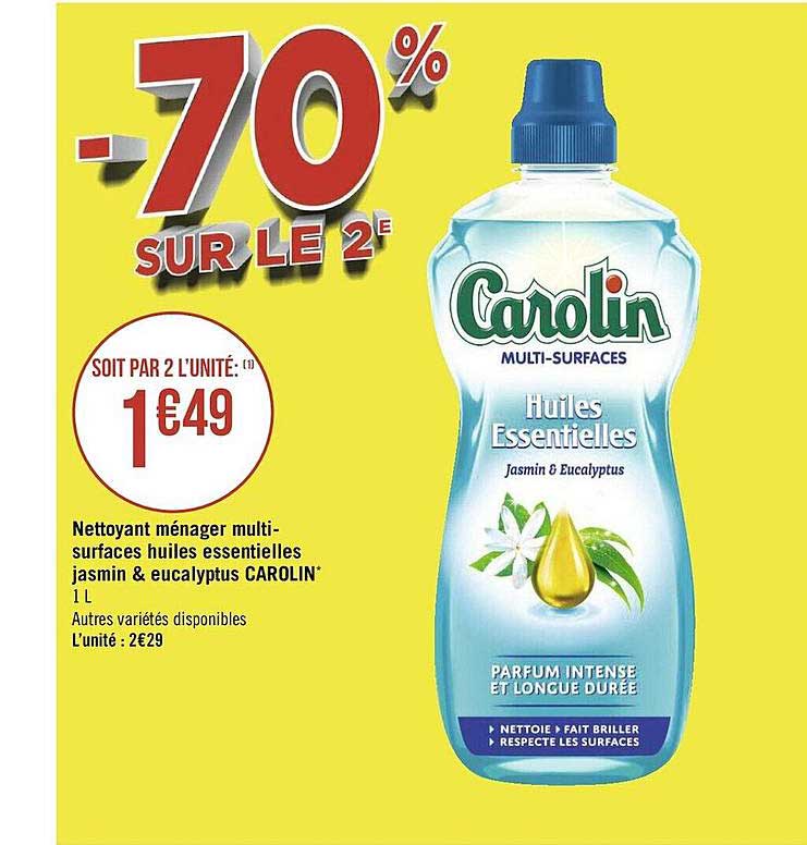 nettoyant ménager multi-surfaces huiles essentielles jasmin & eucalyptus carolin