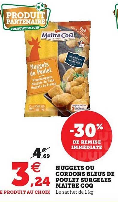 nuggets ou cordons bleus de poulet surgeles maitre coq