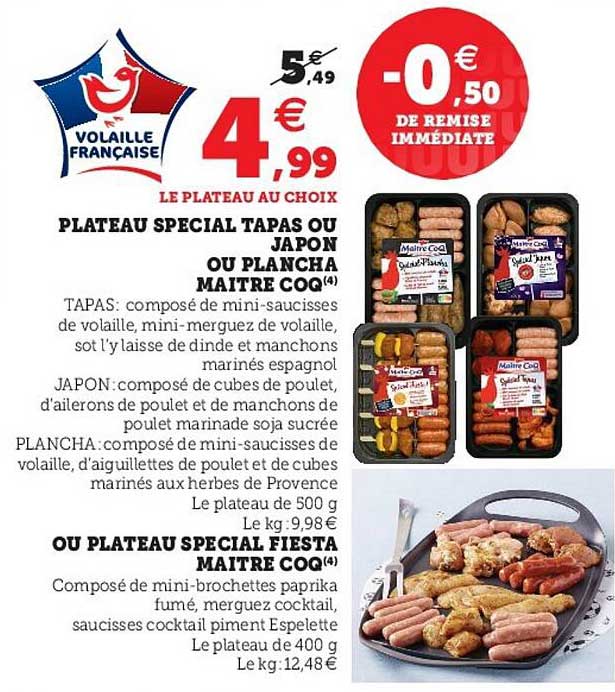 ou plateau special fiesta maitre coq, plateau special tapas ou japon ou plancha maitre coq