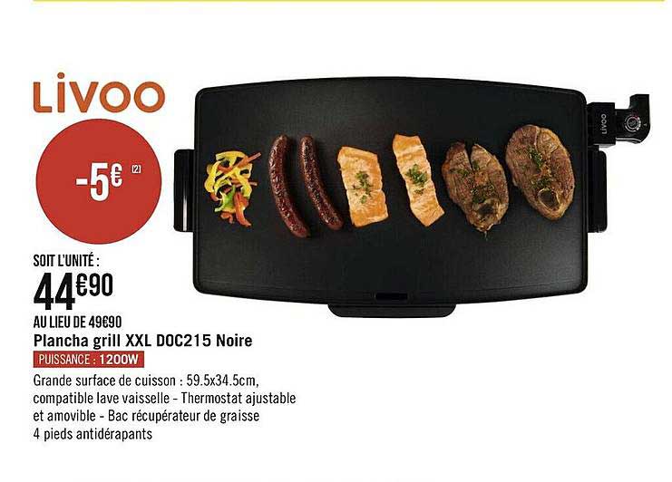 Plancha Grill Xxl Doc215 Noire Livoo