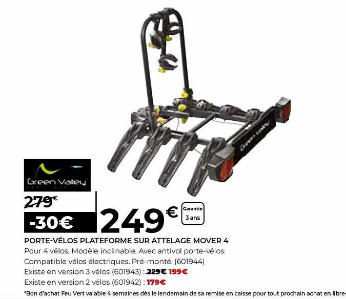 porte-vélos plateforme sur attelage mover 4 green valey