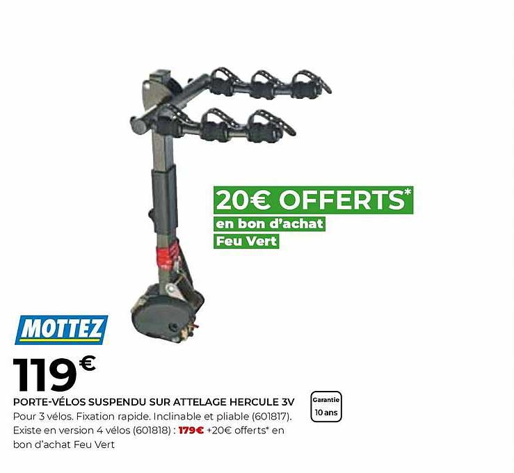 porte-vélos suspendu sur attelage hercule 3v mottez