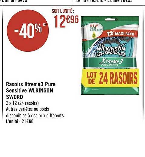Rasoirs Xtreme3 Pure Sensitive Wilkinson Sword