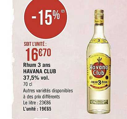 rhum 3 ans havana club 37,5% vol.