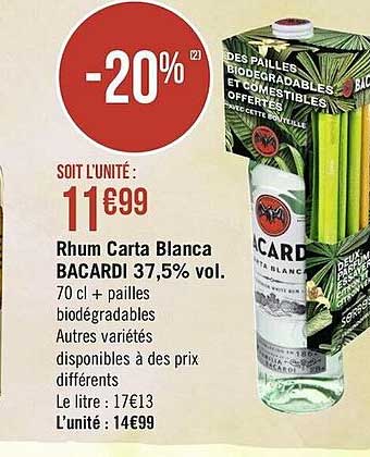rhum carta blanca bacardi 37,5% vol.