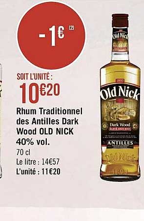 rhum traditionnel des antilles dark wood old nick 40% vol.