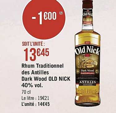 rhum traditionnel des antilles dark wood old nick 40% vol.