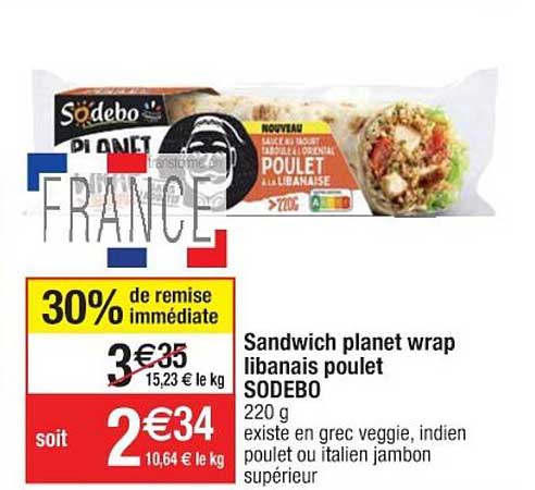 sandwich planet wrap libanais poulet sodebo