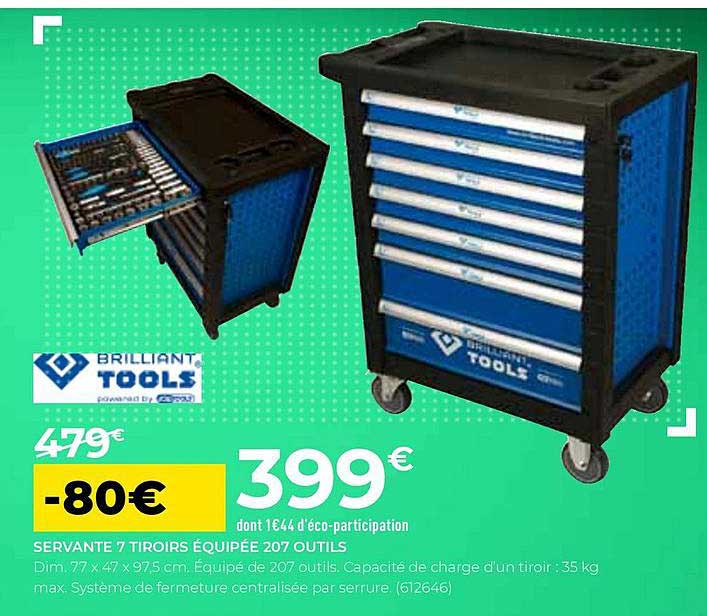 servante 7 tiroirs équipée 207 outils brilliant tools