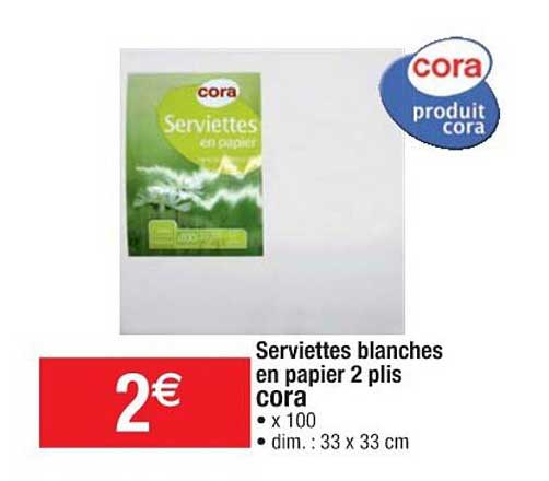 serviettes blanches en papier 2 plis cora